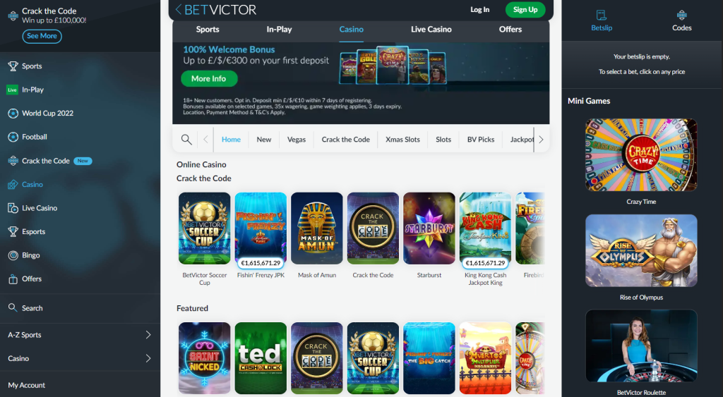 Betvictor Casino Design & Navigation